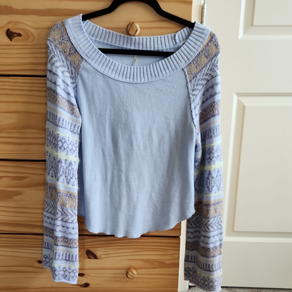 Free People Light Blue Textured Knit